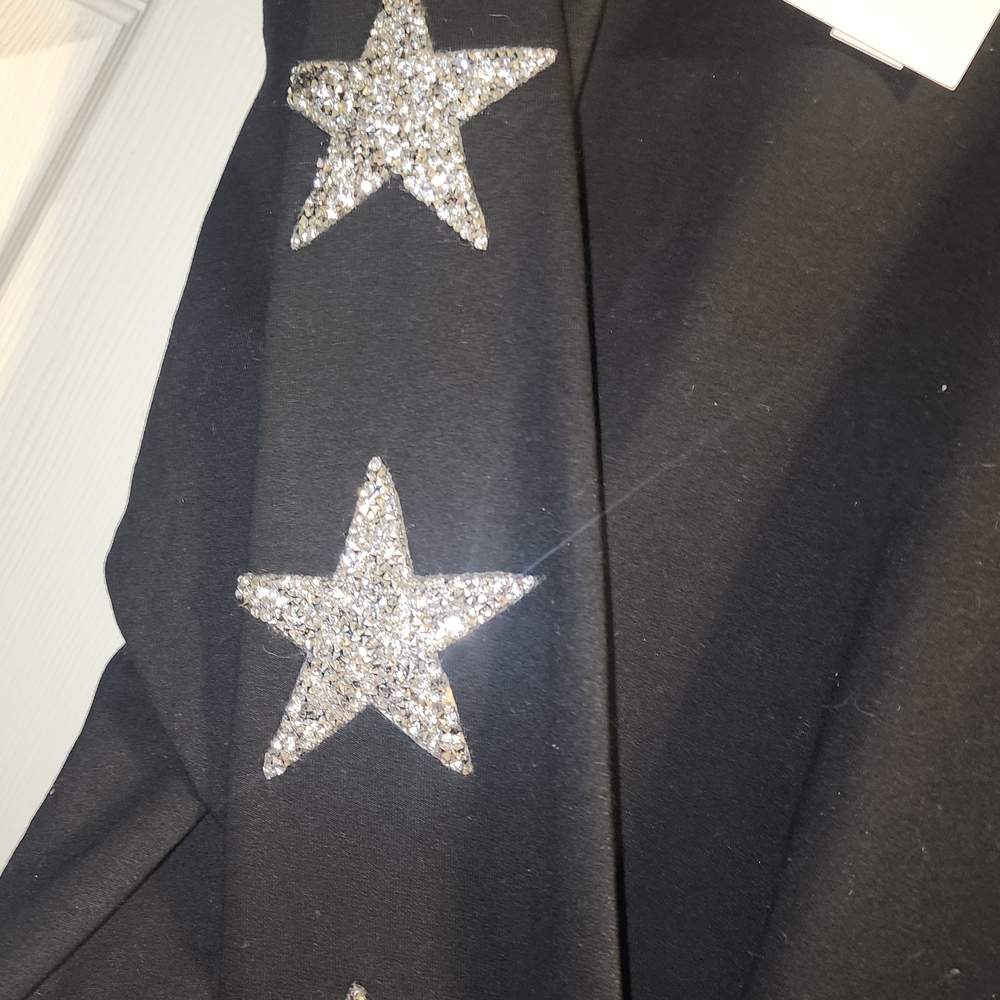 New Black Top with Silver Star Sleeve Accents
